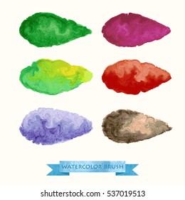 Set of colored brushstrokes created with watercolors. Grunge paintbrush. A high resolution. Stored in the palette. Designed for registration of various design projects: posters, banners. Stock vector.