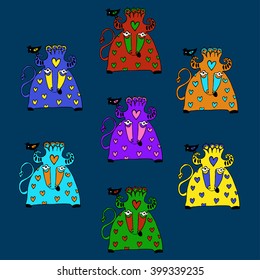 Set of colored bulls.