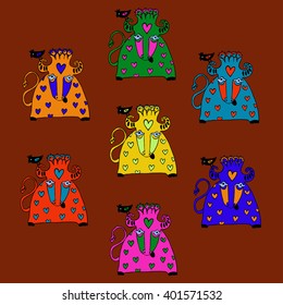 Set of colored bulls.