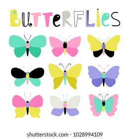 Set of colored butterflies