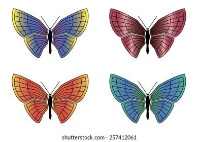 set of colored butterflies