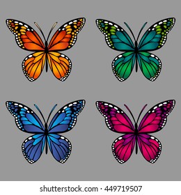 A set of colored butterflies. Isolated objects. Vector Image.