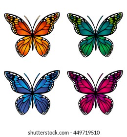 A set of colored butterflies. Isolated objects. Vector Image.