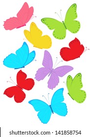 set of colored butterflies isolated on white background