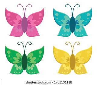 Set of colored butterflies isolated on white background. Vector illustration