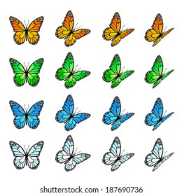 Set of colored butterflies isolated on a white background, illustration.