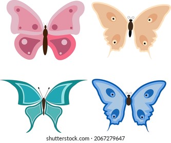 Set of colored butterflies on a white background. Vector icons of butterflies.
