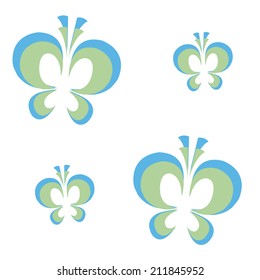 a set of colored butterflies on a white background