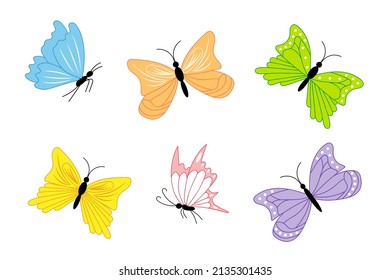 set of colored butterflies of six pieces
