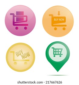 a set of colored buttons and banners for online shopping
