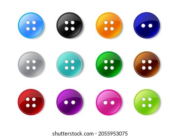 Set of colored buttons. Buttons for clothes. Plastic vector button. Sewing item.
Button for clothing icon isolated on white background. Sewing symbol.