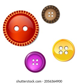 Set of colored buttons. Buttons for clothes. Round  vector buttons. Sewing item.
Button for clothing icon isolated on white background. Sewing symbol.