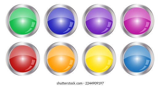 set colored buttons. Glossy brooch pin. Vector illustration.