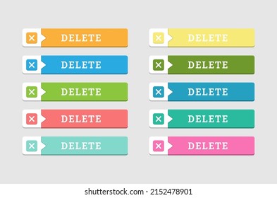 set of colored buttons labeled DELETE. Flat style
