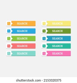 set of colored buttons labeled SEARCH . Flat style