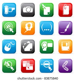 Set of colored buttons on white background, illustration