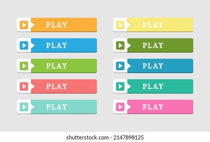 conjunto de botones de color con el botón PLAY. Estilo plano