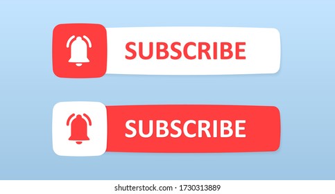 Set of colored buttons subscribe to the channel drawn in a flat style and isolated on a light background. Vector illustration
