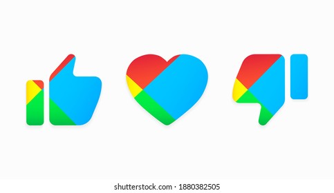 Un conjunto de botones de colores que simbolizan como y como el disgusto y el corazón, aislados en un fondo claro. Ilustración del vector
