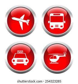 Set of colored buttons for web, airplane, helicopter, taxi, bus. Vector.