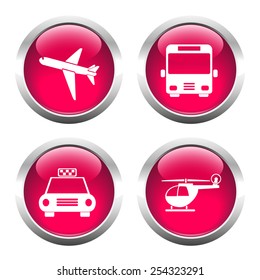 Set of colored buttons for web, airplane, helicopter, taxi, bus. Vector.