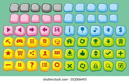 Set of colored buttons for web, application and game