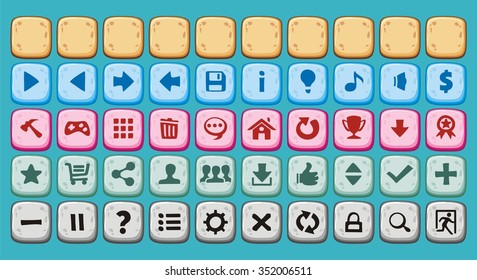 Set of colored buttons for web, application and game