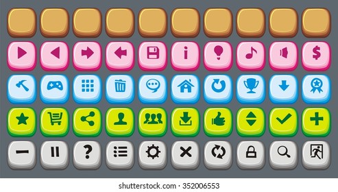 Set of colored buttons for web, application and game