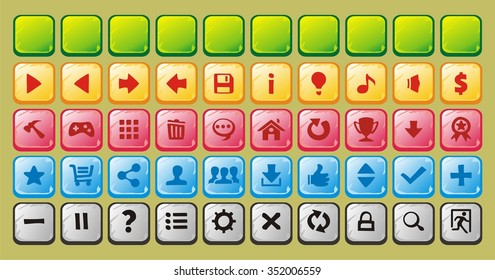 Set of colored buttons for web, application and game
