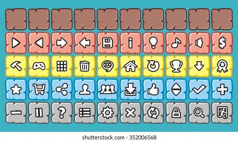 Set of colored buttons for web, application and game