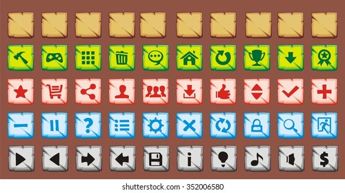 Set of colored buttons for web, application and game