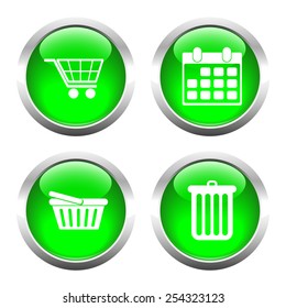Set of colored buttons for web, cart, shopping, calendar, garbage. Vector.