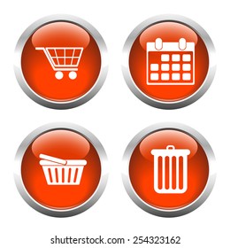 Set of colored buttons for web, cart, shopping, calendar, garbage. Vector.