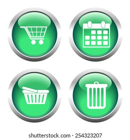 Set of colored buttons for web, cart, shopping, calendar, garbage. Vector.