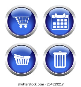 Set of colored buttons for web, cart, shopping, calendar, garbage. Vector.