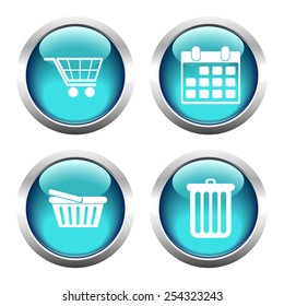 Set of colored buttons for web, cart, shopping, calendar, garbage. Vector.