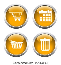 Set of colored buttons for web, cart, shopping, calendar, garbage. Vector.
