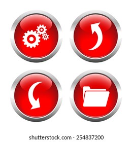 Set of colored buttons for web, gears, an arrow, a file. Vector.
