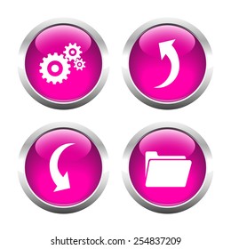Set of colored buttons for web, gears, an arrow, a file. Vector.