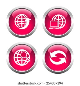 Set of colored buttons for web, globe, search, refresh, computer. Vector.