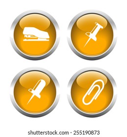 Set of colored buttons for web, stapler, clip, pin. Vector.