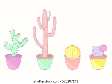 Set of colored cacti