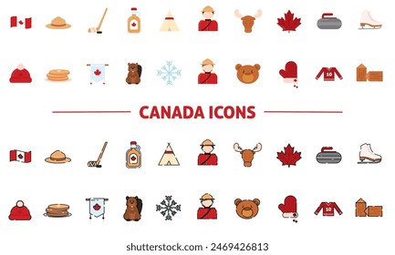 Set of colored canada icons Vector illustration