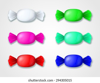 set of colored candies in wrappers. EPS 10