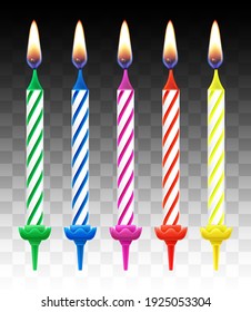 Set of colored candles for cake, holiday decoration. Happy Birthday. 3d realistic vector illustration.