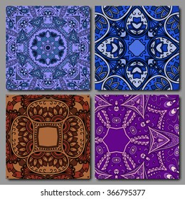 Set of colored cards in decorative retro oriental style.