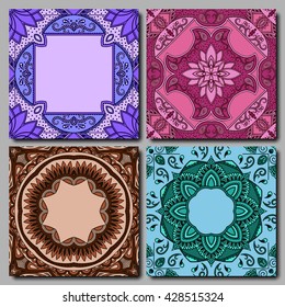 Set of colored cards in decorative retro oriental style.