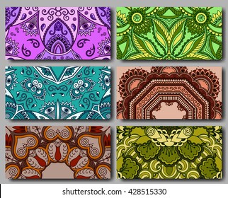 Set of colored cards in decorative retro oriental style.