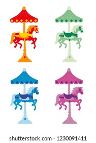 Set of Colored Carousel with Horse Icon - Vector Illustration Isolated