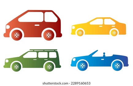 Reihe farbiger Autos Symbole Vektorgrafik